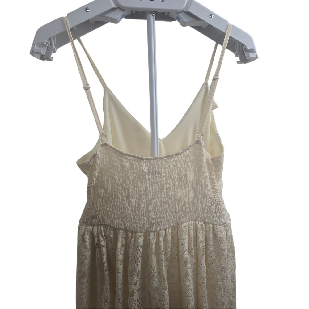 Vince Otto Ivory Lace Crochet Maxi Dress Smocked Back Tassel Tie Hi Low L/XL - Picture 8 of 13